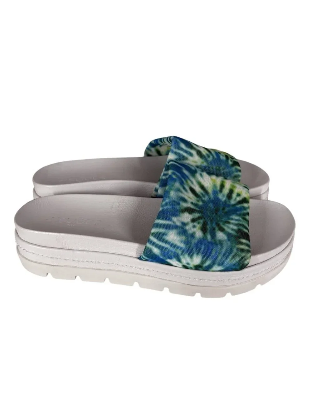 J/SLIDES Women 10 Blue Green Tie Dye Beach Casual Brit Slide Platform Sandals